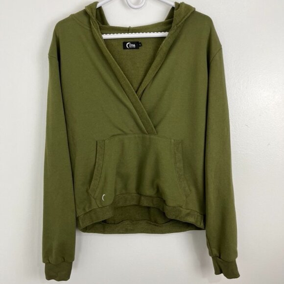Zyia Active Deep V-Neck Green Cotton Hoodie - Picture 2 of 12